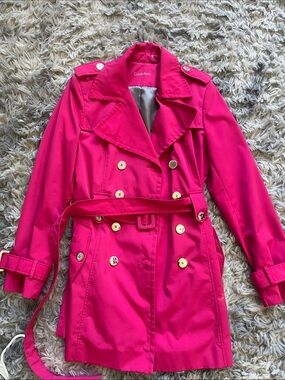 Calvin Klein Women's Hot Pink Double-Breasted Trench with Belt